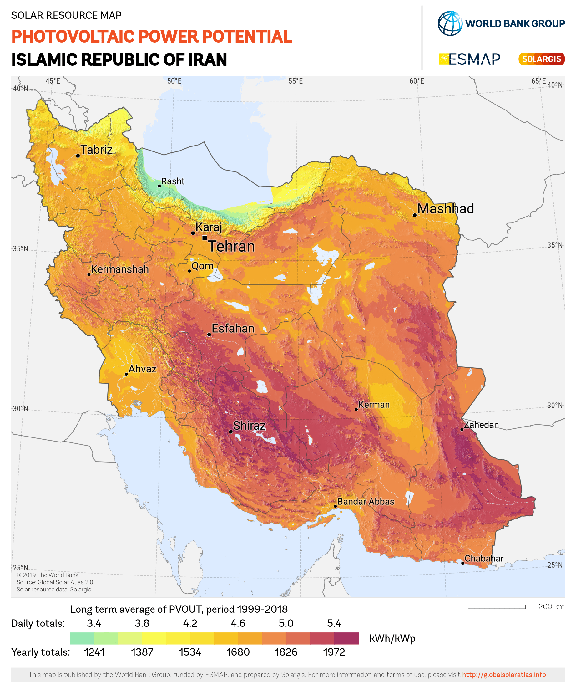 نقشه پتانسیل خورشیدی ایران